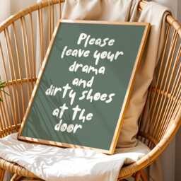 Please Leave Your Drama & Dirty Shoes At The Door Art Print, Funny Hallway Wall Family Home Entryway Sign, Green & Cream Decor - thumbnail 3