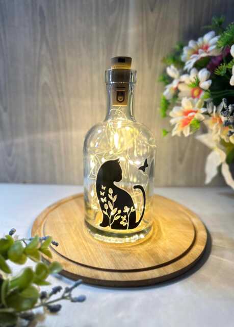 Cat Bottle Light , Led Lamp, Decorative Light Up , Home Decor - image 1