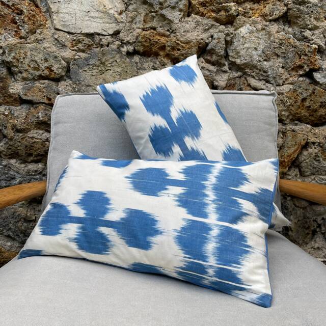 Decorative Cushion in Blue Byzance Printed Cotton - image 1