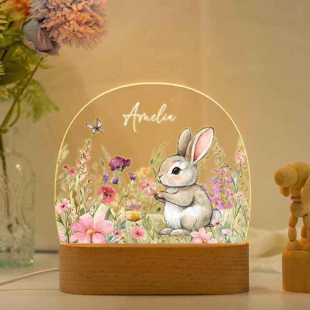 Personalised Cute Bunny Floral Night Light, Personalised Name Light For Baby Girls, Kids Light, Nursery Decor, Baby Shower Gift - image 1