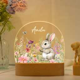 Personalised Cute Bunny Floral Night Light, Personalised Name Light For Baby Girls, Kids Light, Nursery Decor, Baby Shower Gift - thumbnail 1