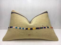 Vintage Kilim Lumbar Pillow, Turkish Handwoven Cushion, Bohemian Decor - 16x24