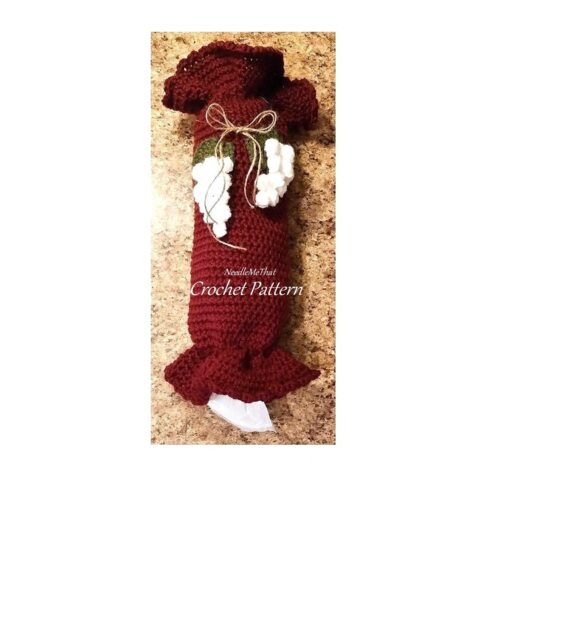 Bag Holder Pattern, Crochet Plastic Grocery Sack, Wine Theme Kitchen, Kitchen Accessory, Tuscan White Grape, Downloadable - image 1