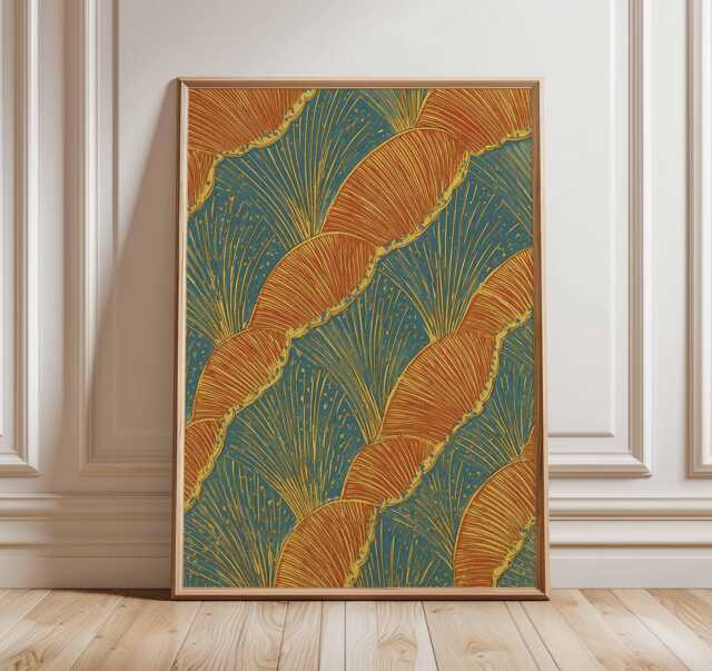 Abstract Botanical Wall Art - Modern Nature Poster Orange & Teal Leaf Print Contemporary Textured Artwork Decor - image 1