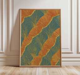 Abstract Botanical Wall Art - Modern Nature Poster Orange & Teal Leaf Print Contemporary Textured Artwork Decor - thumbnail 1