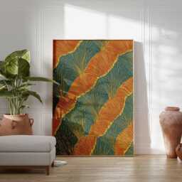 Abstract Botanical Wall Art - Modern Nature Poster Orange & Teal Leaf Print Contemporary Textured Artwork Decor - thumbnail 2