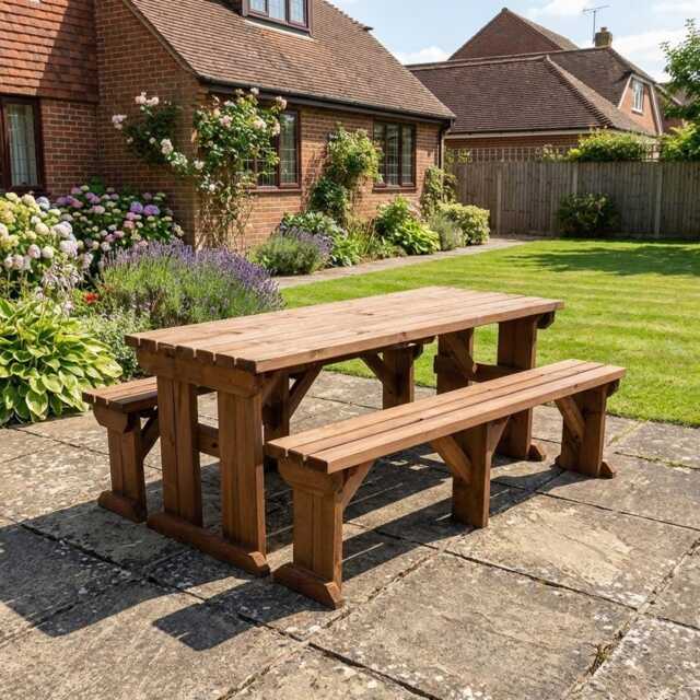 Wooden Picnic Table & Bench Set, The Aspen Garden Dining Furniture, Solid Wood Outdoor Patio Table, Available in Multiple Sizes - image 1