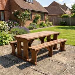 Wooden Picnic Table & Bench Set, The Aspen Garden Dining Furniture, Solid Wood Outdoor Patio Table, Available in Multiple Sizes - thumbnail 1