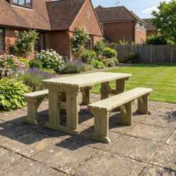 Wooden Picnic Table & Bench Set, The Aspen Garden Dining Furniture, Solid Wood Outdoor Patio Table, Available in Multiple Sizes - thumbnail 3