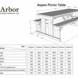 Wooden Picnic Table & Bench Set, The Aspen Garden Dining Furniture, Solid Wood Outdoor Patio Table, Available in Multiple Sizes - thumbnail 2