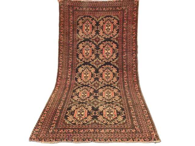 Handmade Tekke Turkmen Rug, Vintage Ersari Area Dark Brown Red Wool Tribal Geometric Medallion Low Competition Accent Rug - image 1