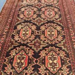 Handmade Tekke Turkmen Rug, Vintage Ersari Area Dark Brown Red Wool Tribal Geometric Medallion Low Competition Accent Rug - thumbnail 3