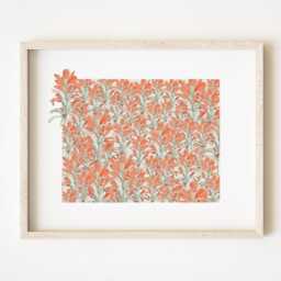 Wyoming State Flower Map Watercolor Scarlet Paintbrush - Art Print Wall Graduation Wedding Anniversary Realtor Moving Gift - thumbnail 1