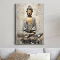 Buddha Art in Gold Style Oil Painting Buddhism Asia Spiritual Wall Framed Canvas Poster Print Home/Office Room Decor Religious Gifts - thumbnail 1