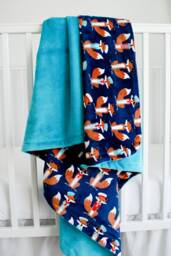 Fox Minky Baby Blanket For Or Toddler, Shower Gift, Toddler Navy Blue, Teal, Red, Blanket, Boy Sailor Fox