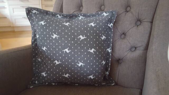 Christmas Cushion - Jacquard Cover Grey With Beige Moose & Dots in Four Different Sizes - image 1