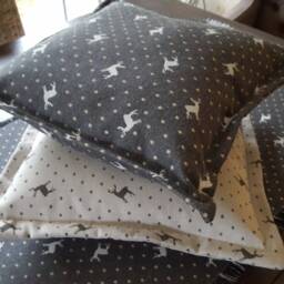 Christmas Cushion - Jacquard Cover Grey With Beige Moose & Dots in Four Different Sizes - thumbnail 3