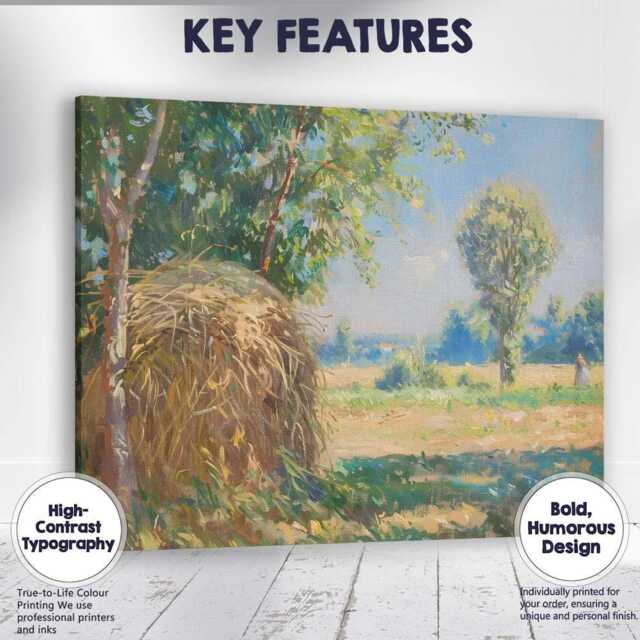 Sunlit Haystack Pastoral Farm Landscape Artwork Canvas Wall Art Print Decor Picture Ready To Hang - image 1