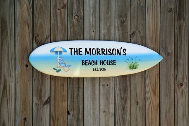 Custom Beach House Sign Outdoor, Surfboard Wall Art, Pool Deck Decor, New Home Gift - image 1
