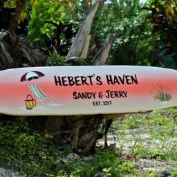 Custom Beach House Sign Outdoor, Surfboard Wall Art, Pool Deck Decor, New Home Gift - thumbnail 2