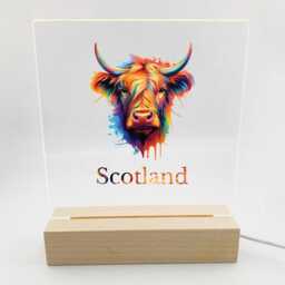 Colourful Highland Cow & Scotland Text Led Night Light Desk Up Sign Bedroom Office D??cor - Uv Printed - thumbnail 2