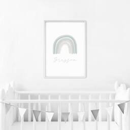 Personalised Name Sage Green Grey Rainbow Print, Baby Girl, Nursery Prints, Boys Bedroom, Gift, Neutral Nursery, Wall Art, New Baby, A3 - thumbnail 3