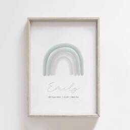 Personalised Name Sage Green Grey Rainbow Print, Baby Girl, Nursery Prints, Boys Bedroom, Gift, Neutral Nursery, Wall Art, New Baby, A3 - thumbnail 2