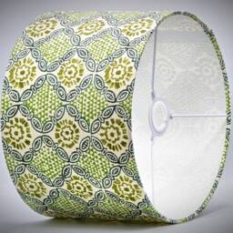 Green Indian Retro Lampshade, Table Floor Lamp/Ceiling Pendant Small Medium Large 15cm 20cm 25cm 30cm 35cm 40cm Fabric Drum Light Shade - thumbnail 3