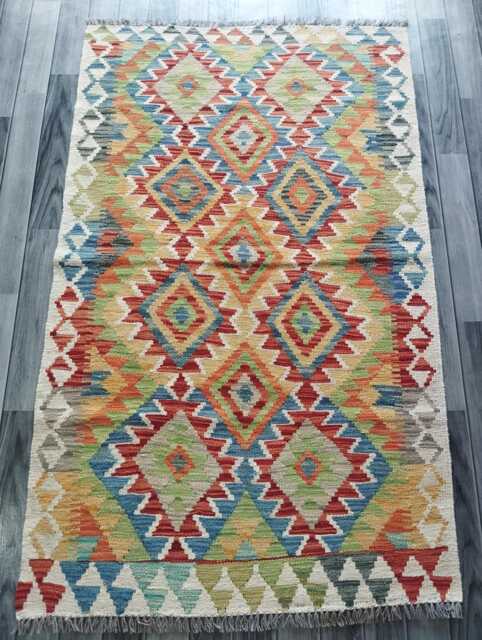Classic Kilim Rug, Handmade Artisan Afghan Turkish Persian Qashaqai Navajo Bohemian Natural Wool Flatweave Multicolour Rug 173x106 cm - image 1