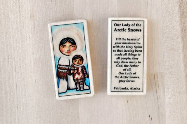 Our Lady Of The Arctic Snows Patron Saint Block With Gift Bag // Mary Fairbanks, Alaska Catholic Toys By Almondrod - image 1