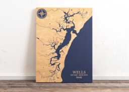 Wells, Maine Map - Engraved Wood Coastal Chart Wall Art Sign, Beach House Home Decor Nautical Life Print, Unique Personalized Family Gift - thumbnail 1
