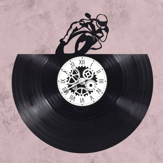 33 Rpm Vinyl Record Clock With Motorcycle Theme - image 1