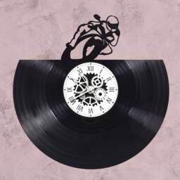 33 Rpm Vinyl Record Clock With Motorcycle Theme - thumbnail 1
