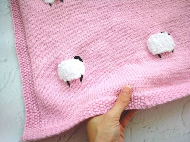 Sheep Baby Blanket, Handknit, Fuzzy Sheep, Knitted Sheep Designed Wool Baby Blanket, Car Seat & Stroller Size Too, Ready To Ship - image 1