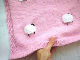 Sheep Baby Blanket, Handknit, Fuzzy Sheep, Knitted Sheep Designed Wool Baby Blanket, Car Seat & Stroller Size Too, Ready To Ship