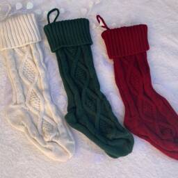 Hand Embroidered Cable Knit Christmas Stocking Personalized Holiday Decor - thumbnail 4