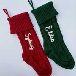 Hand Embroidered Cable Knit Christmas Stocking Personalized Holiday Decor - thumbnail 3