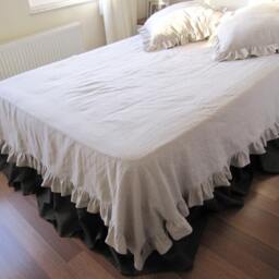 Bedspread King 120x120, Queen Bed Spread Ruffled Bedding-Oatmeal Beige Neutral Buldan Turkish Linen Ruffle Throw Coverlet Blanket, Top Sheet - thumbnail 3