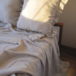 Bedspread King 120x120, Queen Bed Spread Ruffled Bedding-Oatmeal Beige Neutral Buldan Turkish Linen Ruffle Throw Coverlet Blanket, Top Sheet - thumbnail 2