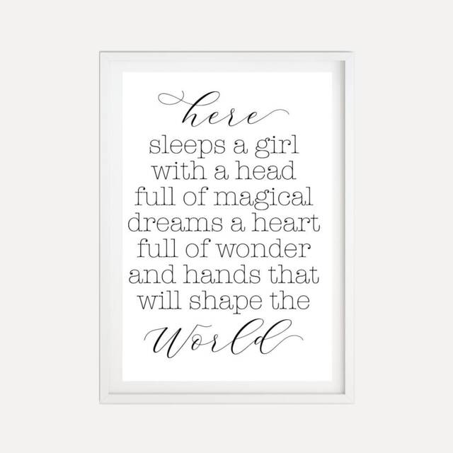 Here Sleeps A Girl 2 Nursery Decor Sign Template - Digital Decor, Quotes & Sayings, Modern Prints, Printable Wall Art - image 1