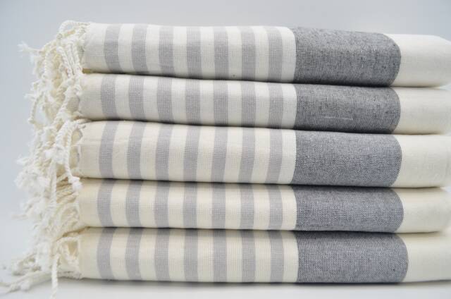 "Black & Gray Striped Towel, Handmade Towel, Soft Terry Peshtemal, Beach Towel, 40""x65" - image 1