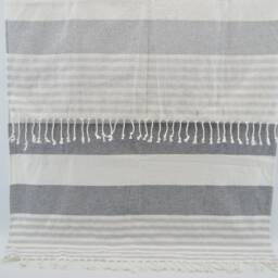 "Black & Gray Striped Towel, Handmade Towel, Soft Terry Peshtemal, Beach Towel, 40""x65" - thumbnail 2