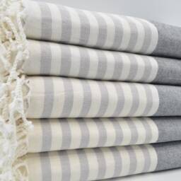 "Black & Gray Striped Towel, Handmade Towel, Soft Terry Peshtemal, Beach Towel, 40""x65" - thumbnail 3