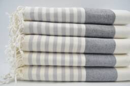 "Black & Gray Striped Towel, Handmade Towel, Soft Terry Peshtemal, Beach Towel, 40""x65"