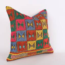 Handwoven Kilim Pillow Cover 20x20 Turkish Boho Cushion - thumbnail 3