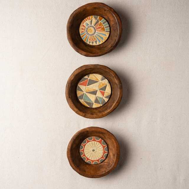 Ceramic Wall Art - Made To Order Hand Carved Wooden Dough Bowls With Handmade Tile, Deep Framed - image 1