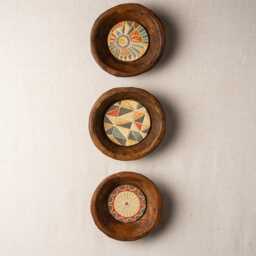 Ceramic Wall Art - Made To Order Hand Carved Wooden Dough Bowls With Handmade Tile, Deep Framed