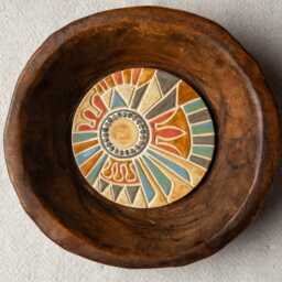 Ceramic Wall Art - Made To Order Hand Carved Wooden Dough Bowls With Handmade Tile, Deep Framed - thumbnail 2