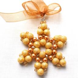 Modern Yellow Gold Pearl Crystal Snowflake Christmas Tree Ornament Beaded Star Christmas Decor Holiday Decorations - thumbnail 4
