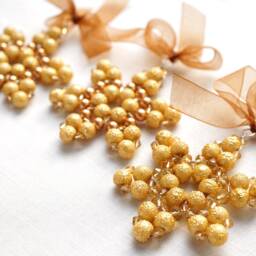 Modern Yellow Gold Pearl Crystal Snowflake Christmas Tree Ornament Beaded Star Christmas Decor Holiday Decorations - thumbnail 2